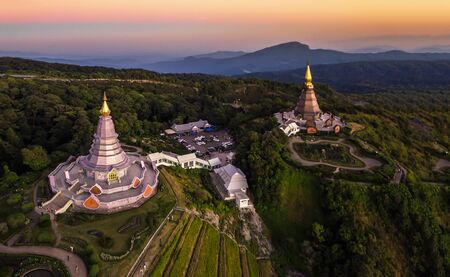The great holy relics pagoda in Doi Inthanon National Park Chiang Mai, Thailand. Selective Focus.の写真素材