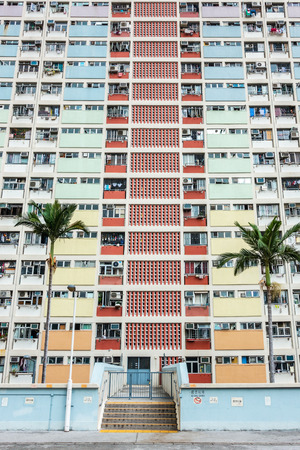 HONG KONG , CHINA - MAY 7, 2018 : Colorful Basketball Court in Choi Hung oldest public housing estates in Hong Kong.のeditorial素材