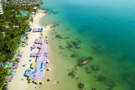 THAILAND, HUA HIN - APRIL 23, 2018: Ariel view Hua Hin beach in Thailand. Beautiful high angle view sea sky and seaside .のeditorial素材