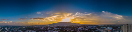 CHIANG MAI, THAILAND- AUGUST 7, 2018 : Aerial Panorama View of Chiang Mai City with sunset and twilight sky.のeditorial素材