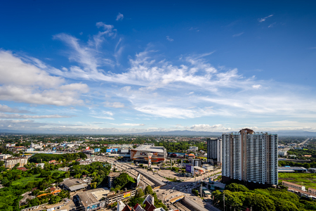 CHIANG MAI , THAILAND- SEPTEMBER 6, 2019 : High angle view of Chiang Mai City in bright sky day in Thailand.のeditorial素材