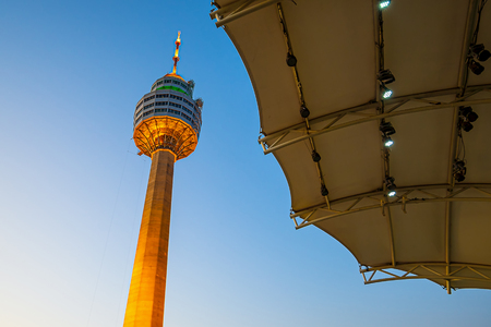 Daegu, South Korea - November 5, 2019: Daegu tower or 83 Tower is a symbol of Daegu city in twilight, this area is popular place to visit in Daegu city South Korea.のeditorial素材