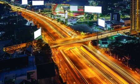 CHIANG MAI, THAILAND - FEBRUARY 20, 2020 :  Top view with wide angle of The car light trails in the...
