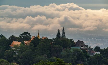 Beautiful panoramic aerial view of the city with clouds and sky composite. Chiang Mai, Thailand.の写真素材