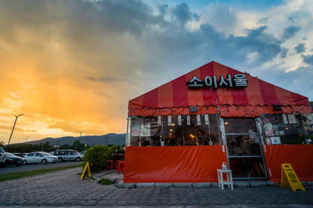 Chiang Mai Thailand - November 21 , 2021: A sit-down restaurant in a Korean-style tent called SoiSeoul. The food here is Korean Soul Food, authentic Korean taste.のeditorial素材