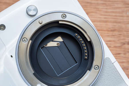 Damaged camera shutter curtain, Broken Shutter Curtain of DSLR photo-camera