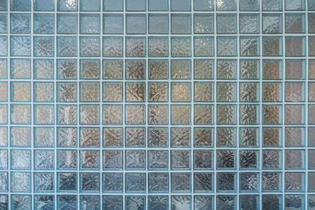 Glass block wall closeup for background, Transparent brick glass wallの写真素材