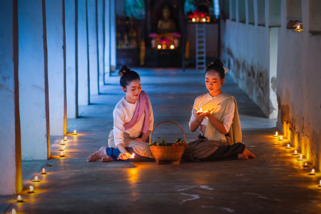 Chiangmai Province, Thailand, 13 October 2022 : Asian beautiful women  with Thai clothes in the northern style go to temples to preserve traditions.のeditorial素材