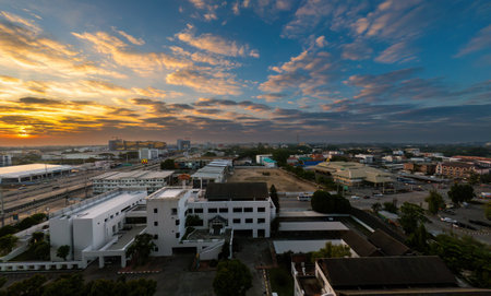CHIANG MAI, THAILAND- NOVEMBER 10, 2022 : Aerial Panorama View of Chiang Mai City with sunrise and clouds, Thailand.のeditorial素材