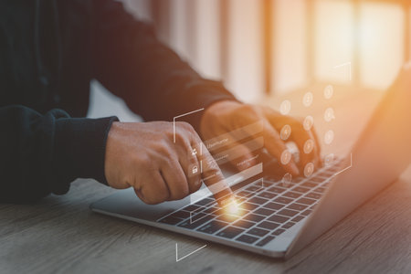 Cyber security and Security password login online concept Hands typing and entering username and password of social media, log in with smartphone to an online bank account, data protection hacker,lockの写真素材