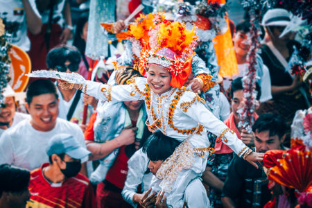 CHIANG MAI, THAILAND - MARCH 24; 2023 : Poy Sang Long festival, A Ceremony of boys to become novice monk, In parade around temple in Chiang mai, Thailand. Tai Yai, Shan Tradition. A happy tradition fun and smileのeditorial素材