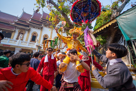 CHIANG MAI, THAILAND - MARCH 25; 2023 : Poy Sang Long festival, A Ceremony of boys to become novice...