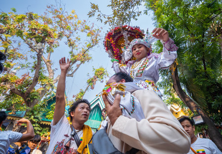 CHIANG MAI, THAILAND - MARCH 25; 2023 : Poy Sang Long festival, A Ceremony of boys to become novice...