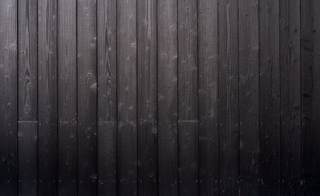 Black wooden board texture background, black wood floor from fire. Black smooth wooden planks background. Burnt planks wall. Texture wooden boards wall after fire.の写真素材