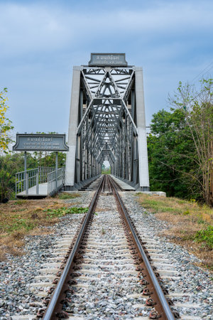 Old railway iron bridge in countryside at Ban Dara, Pichai District, Uttaradit, Thailand. Name is Paramin Bridge also known as Baan Dara Bridge It is a railway bridge over the Nan Riverの写真素材