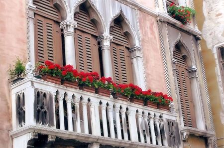Window boxes of geraniumsの写真素材