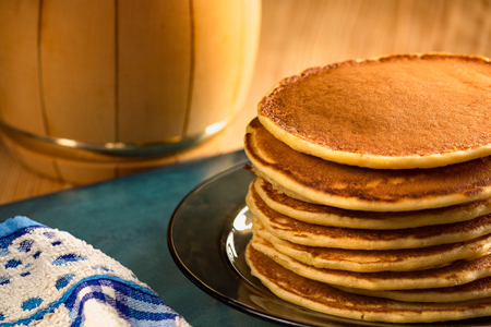 Appetizing Baked pancake on a table, background, textureの写真素材