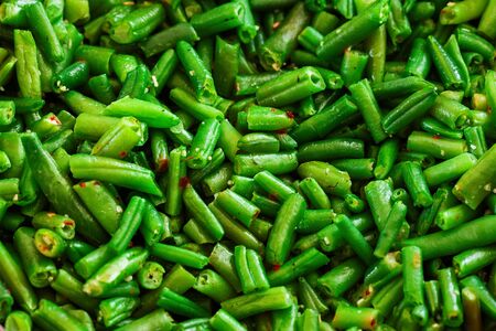 Juicy green string beans close-up. Background. Diet food or healthy vegetable side dish.の写真素材