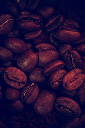 Macrophotography of coffee beans. Coffee close-up. Advertising backdrop for coffee shop or...