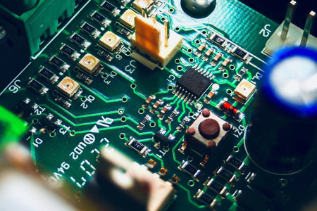 Electronic circuit board close-up. Abstract background..の写真素材