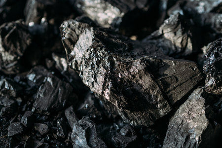 Close-up of black coal stones. fuels and minerals..の写真素材