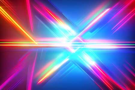 Abstract background with lines and neon glow of blue and red..の写真素材