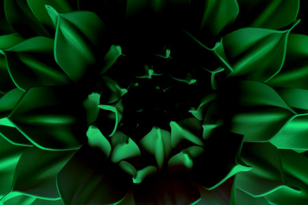 Abstract background. Green bud petals in dark. Top view. Close-up.の写真素材