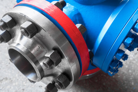 Pipe connection tee for gasification. New piece of equipment for gas industry. Background.の写真素材