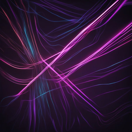 Generated by artificial intelligence. Abstract background. Neon lines glow on dark background.の素材