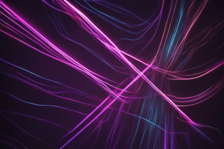 Generated by artificial intelligence. Abstract background. Neon lines glow on dark background.の素材