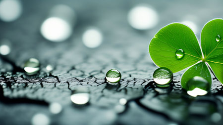 AI generated. Illustration. Trefoil close-up. Irish holiday symbol. St.Patrick s Day. Lucky and lucky clover petal.の素材