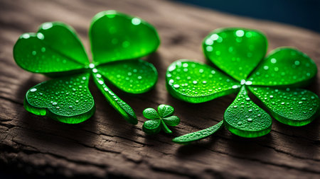 AI generated. Illustration. Trefoil close-up. Irish holiday symbol. St.Patrick s Day. Lucky and lucky clover petal.の素材