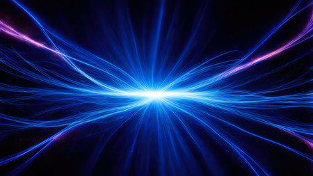 Abstract dark background with swirling electric lines and radiating energy, reminiscent of cosmic galaxy. vastness of space.の素材