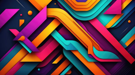 Ai generated. Illustration. Abstract background with vibrant geometric patterns for a dynamic and modern look. Bright colors and angular shapes. modern and bold look. for web design, advertising banners and media materialsの素材