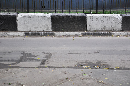 police checkpoint restrictive blocks along the roadの写真素材