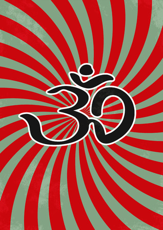 calligraphy om symbol on abstract ribbon backgroundのイラスト素材