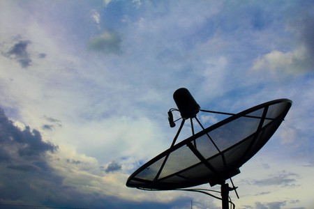 Satellite dish in morning skyの写真素材