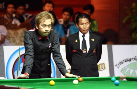 SUPHANBURI, THAILAND - FEB 19  Chang Pamok Surathep Poochalaem of Thailand participant of Sangsom Thailand ranking circuit 2013 at Patchara Hotel on february 19, 2013 in Suphanburi, Thailand のeditorial素材