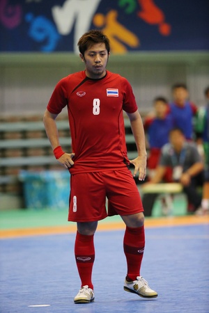 Incheon - July 4 CHUDECH Jetsada of Thailand in action during futsal match vs  Iran in an 4th Asian Indoor and Martial Arts Games at Songdo Global University on July 4, 2013 in Incheon, Korea のeditorial素材