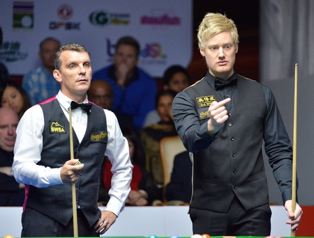 Bangkok, Thailand - SEP 7 Neil Robertson of Australia in action during Sangsom Six-red World Championship 2013 at Montien Riverside Hotel on September 7, 2013 in Bangkok, Thailand のeditorial素材