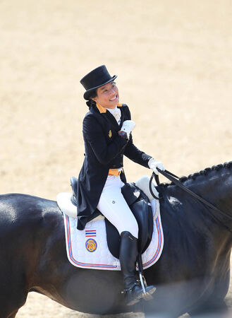 INCHEON - SEP 20:PRINCESS Sirivannavarinariratana of Thailand participates in 2014 Incheon Asian Games at Dressage Team Prix St-Georges on September 20, 2014 in Incheon, South Korea.のeditorial素材