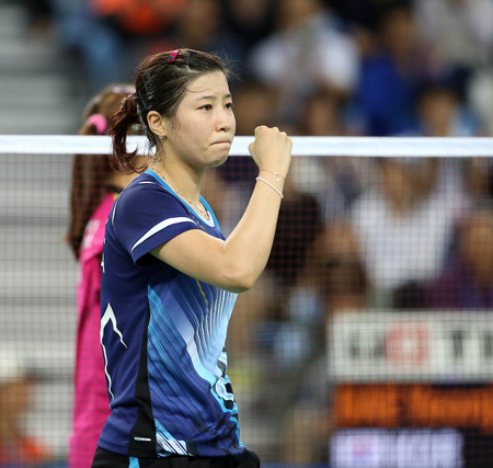 INCHEON - SEP 26:BAE Yeonju of Korea in action during the 2014 Incheon Asian Games at Gyeyang Gymnasium on September 26, 2014 in Incheon, South Korea.のeditorial素材