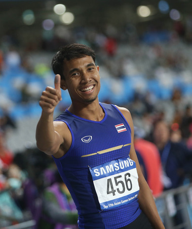 INCHEON - SEP 30:Jamras RITTIDET of Thailand in action during the 2014 Incheon Asian Games at Incheon Asiad Main Stadium on September 30, 2014 in Incheon, South Korea.のeditorial素材