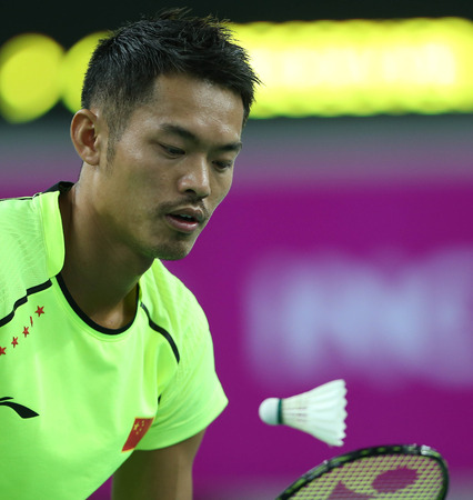 INCHEON - SEP 25:LIN Dan of China participates in 2014 Incheon Asian Games at Gyeyang Gymnasium on September 25, 2014 in Incheon, South Korea.のeditorial素材