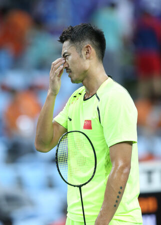 INCHEON - SEP 25:LIN Dan of China participates in 2014 Incheon Asian Games at Gyeyang Gymnasium on September 25, 2014 in Incheon, South Korea.のeditorial素材