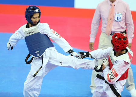 INCHEON - OCT 1:Panipak  WONGPATTANAKIT of Thailand in action during the 2014 Incheon Asian Games at Ganghwa Dolmens Gymnasium on October 1, 2014 in Incheon, South Korea.のeditorial素材