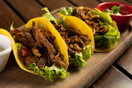 Tacos of meat. Traditional Mexican food.の写真素材