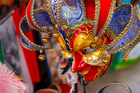 Traditional Italian venetian mask for carnival. Colorful and strange designs.の写真素材