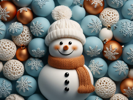 Christmas background image showcasing a cheerful snowman. Photorealistic illustration.の素材