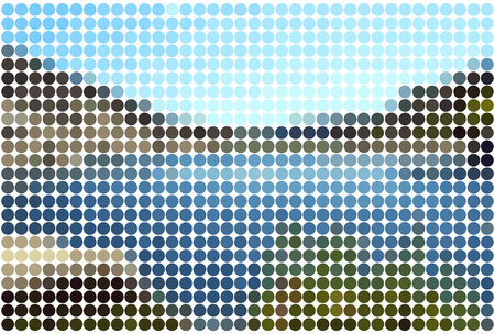 landscape background with solid colored circles in mosaic tile effectのイラスト素材